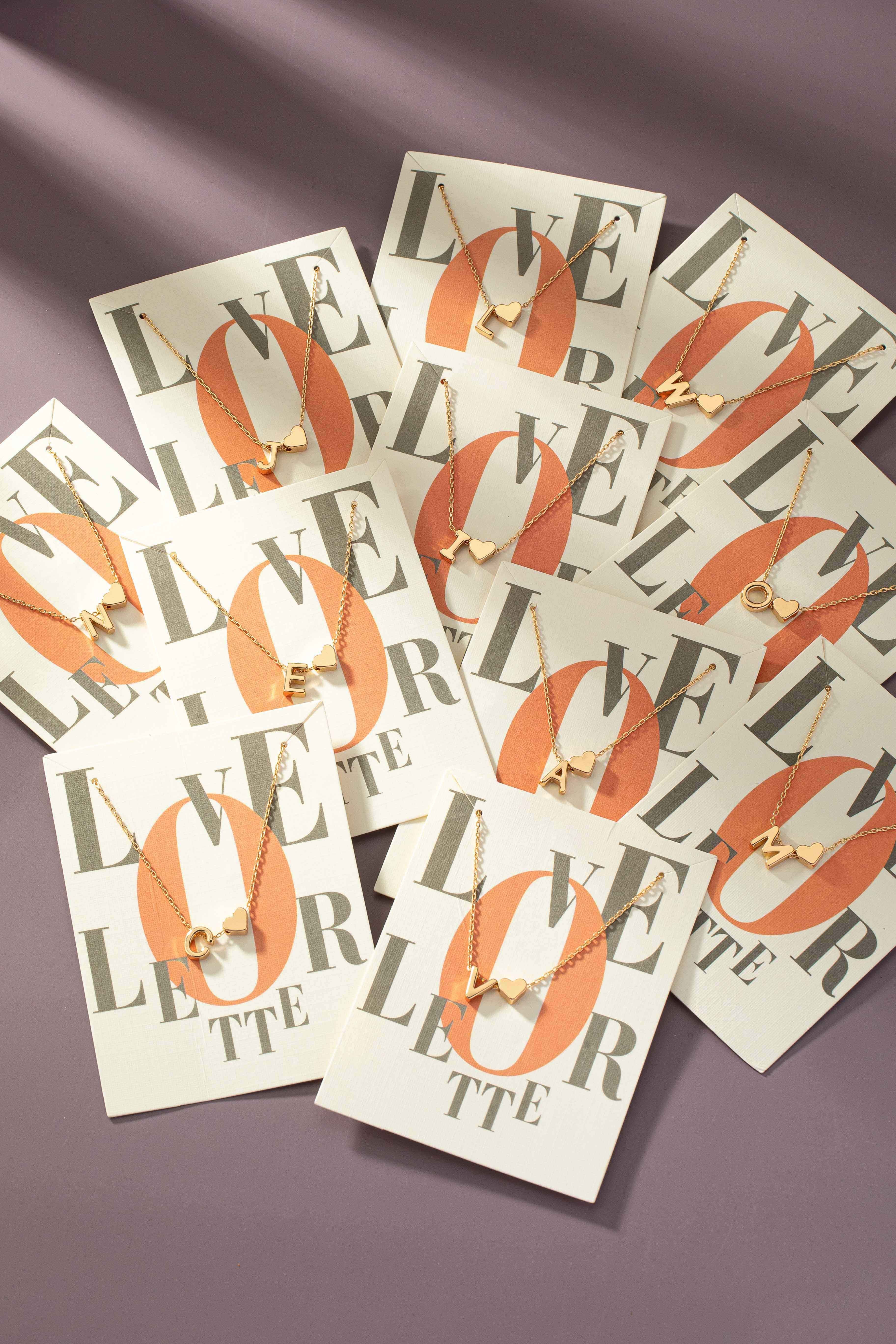 Brass Mini Initial w/Heart Charm Necklace.