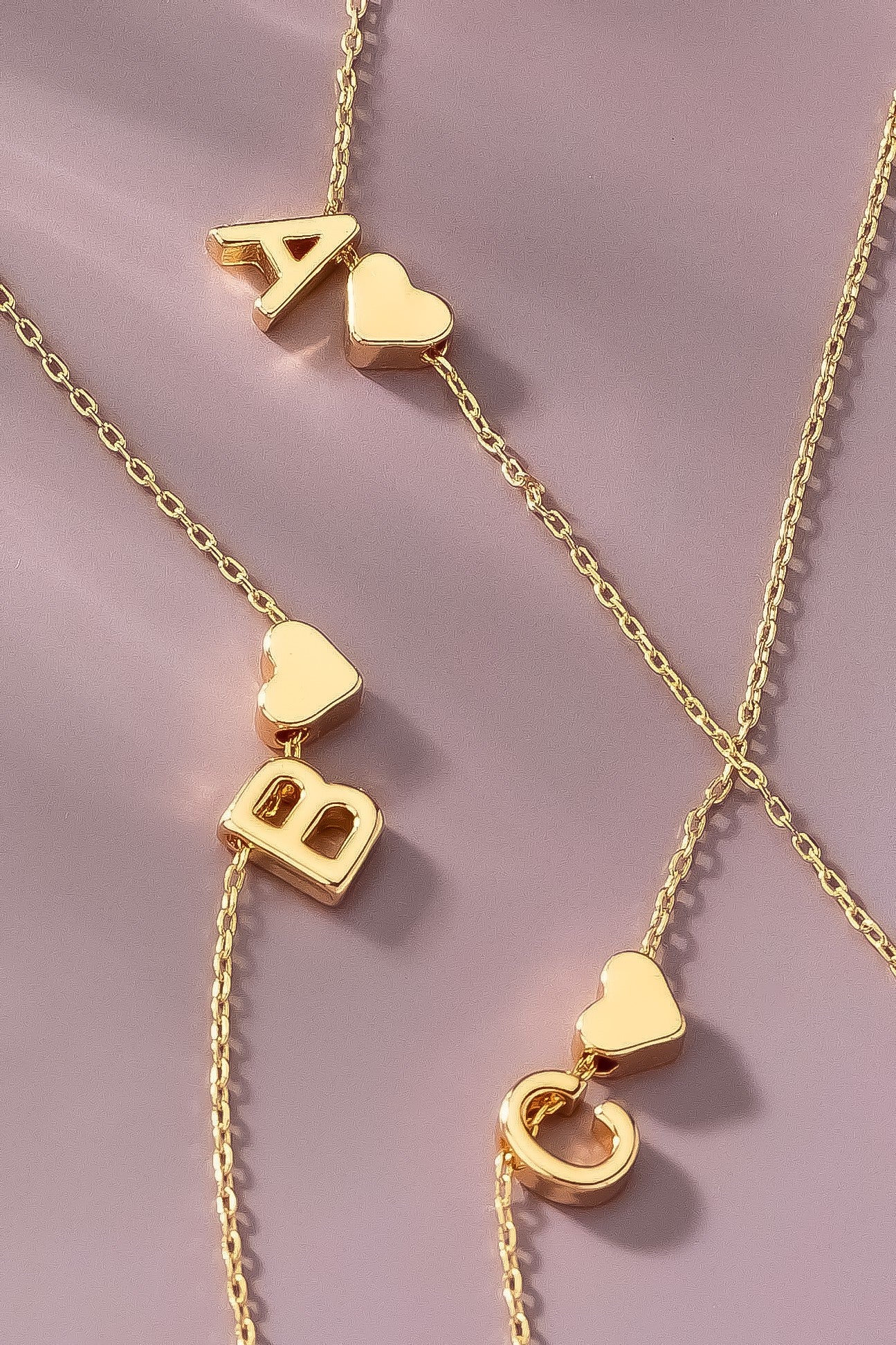 Brass Mini Initial w/Heart Charm Necklace.