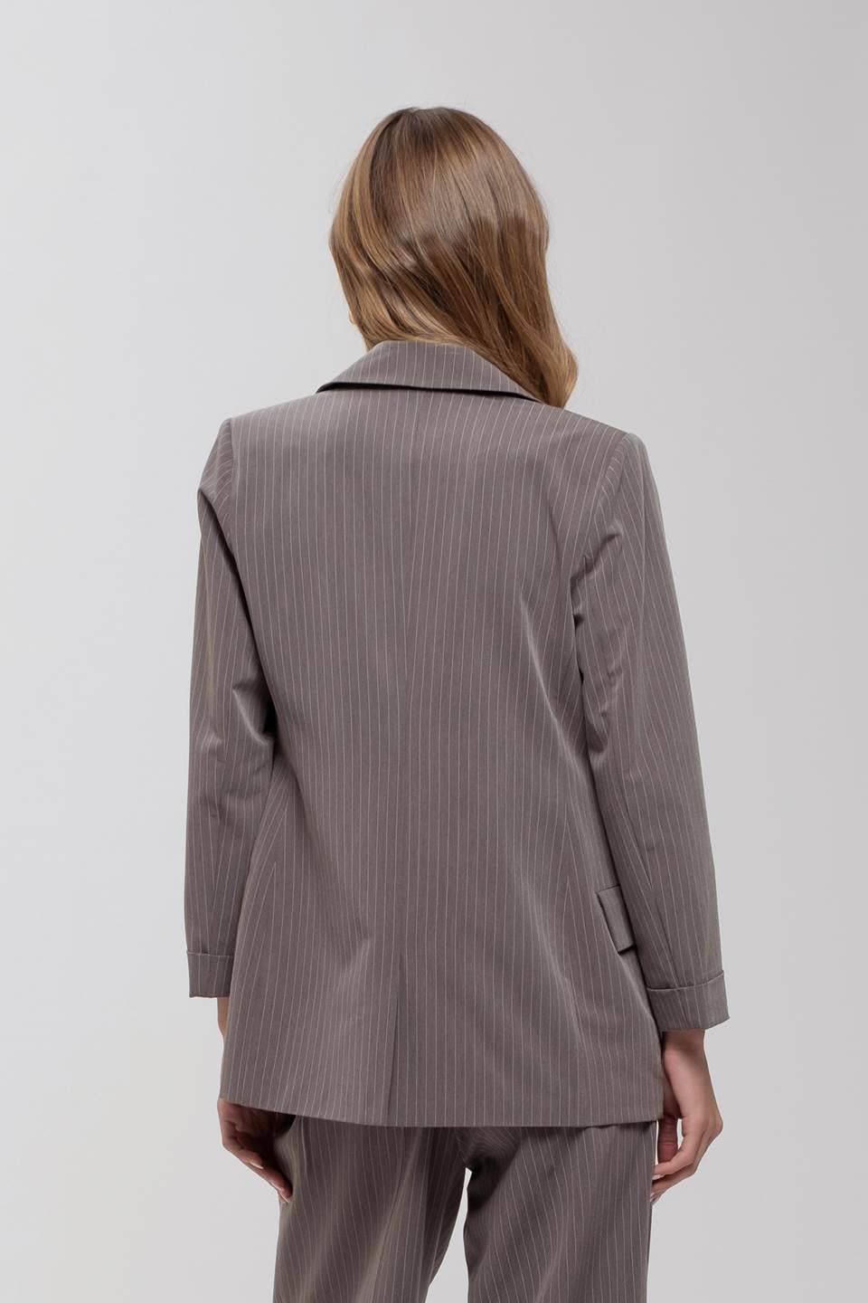 Pinstripe Notched Collar Jacket