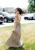 Polka Dot Criss Cross Open Back Smocked Maxi Dress