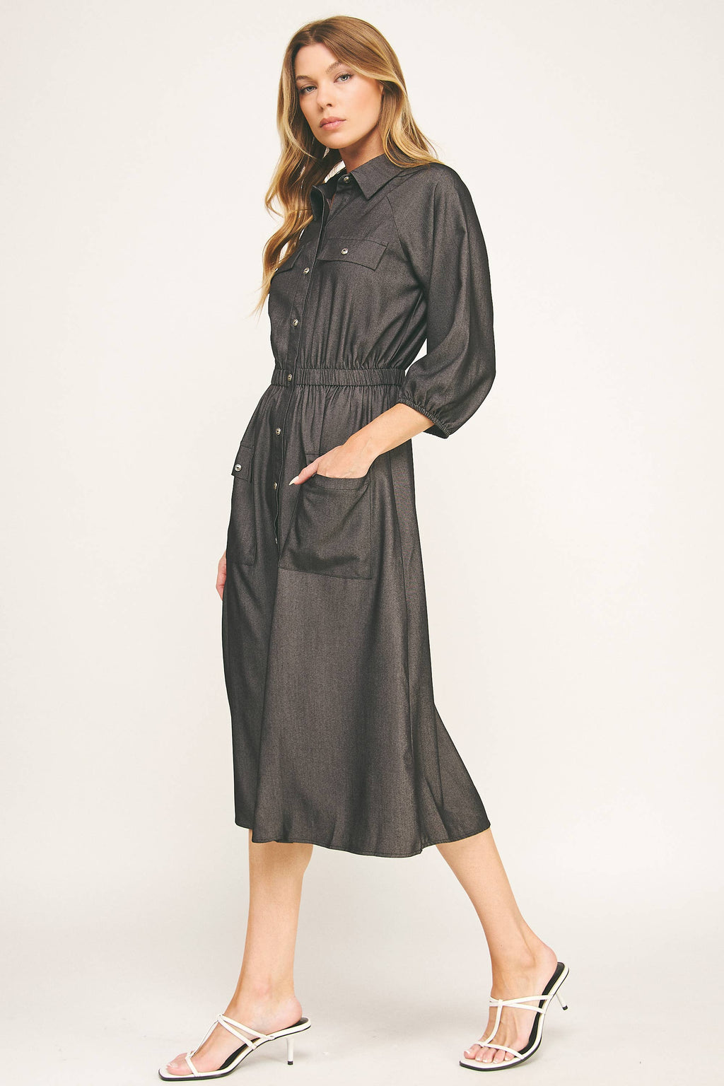 Chloe Chambray Button Down Midi Dress
