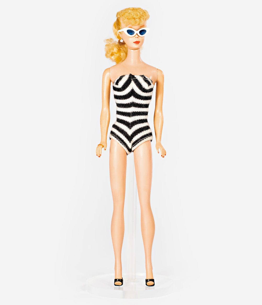 Barbie x Unique Vintage Black & White Chevron Stripe One Piece Swimsuit