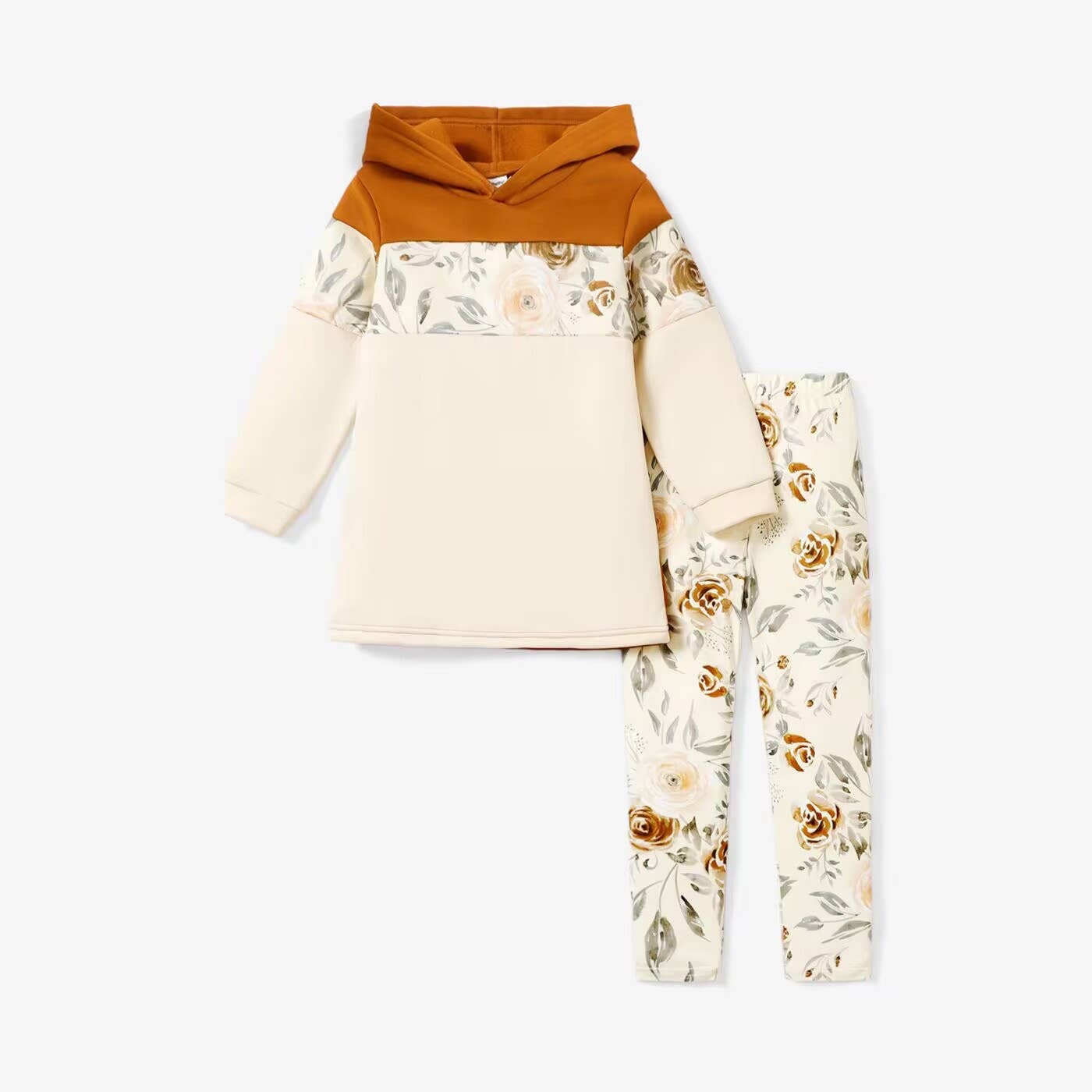 2-piece Girl Floral Hoodie Sweatshirt and Pants Set