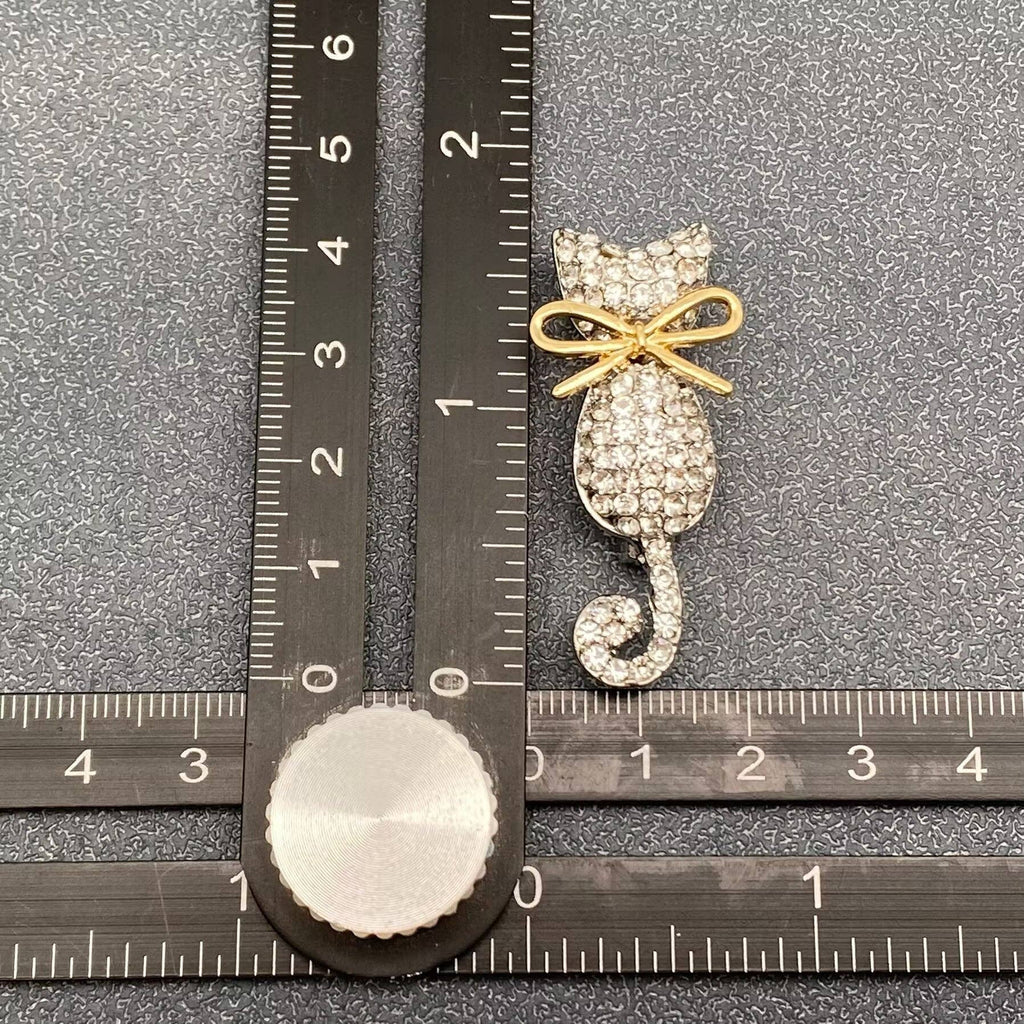 Jeweled Cat & Bow Brooch