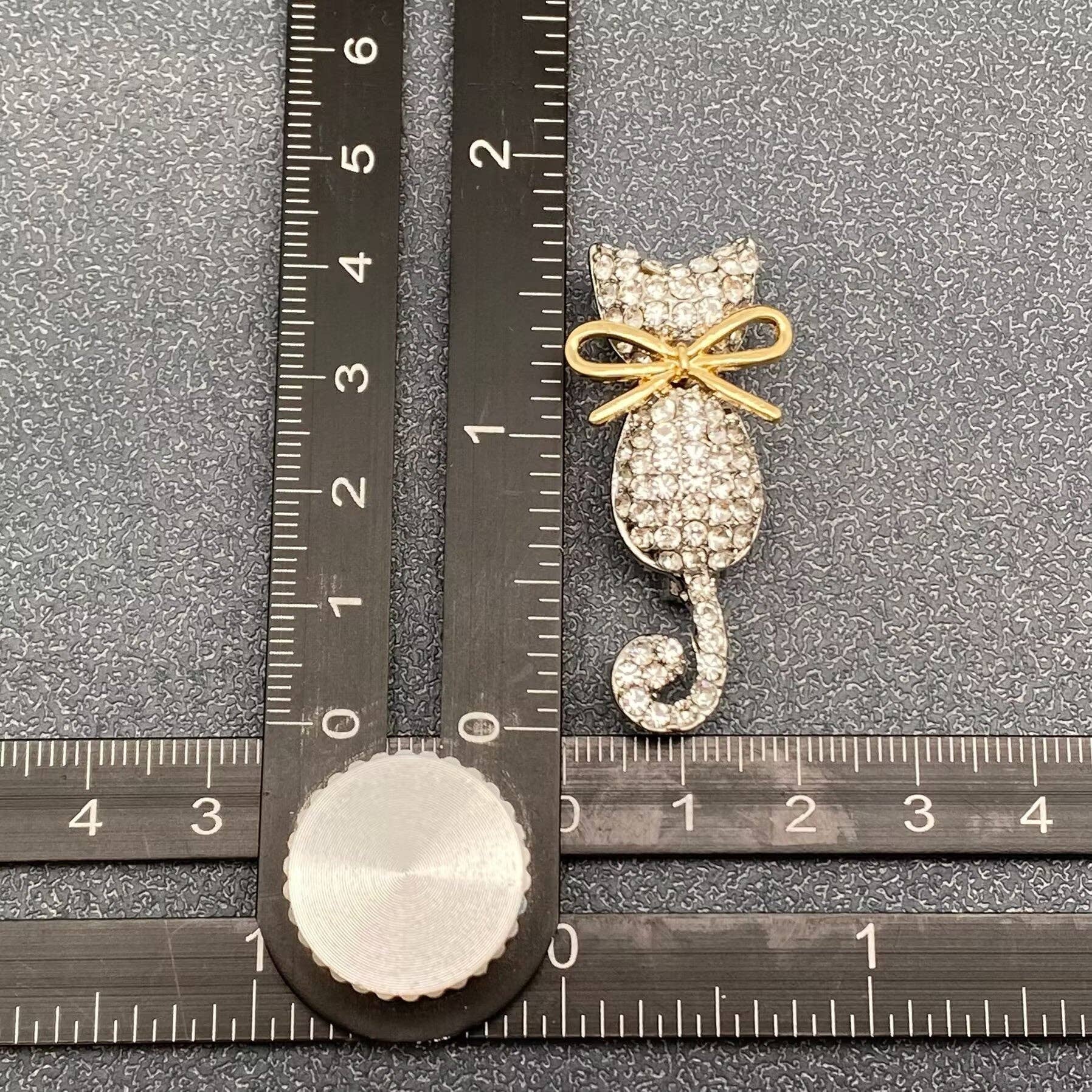 Jeweled Cat & Bow Brooch