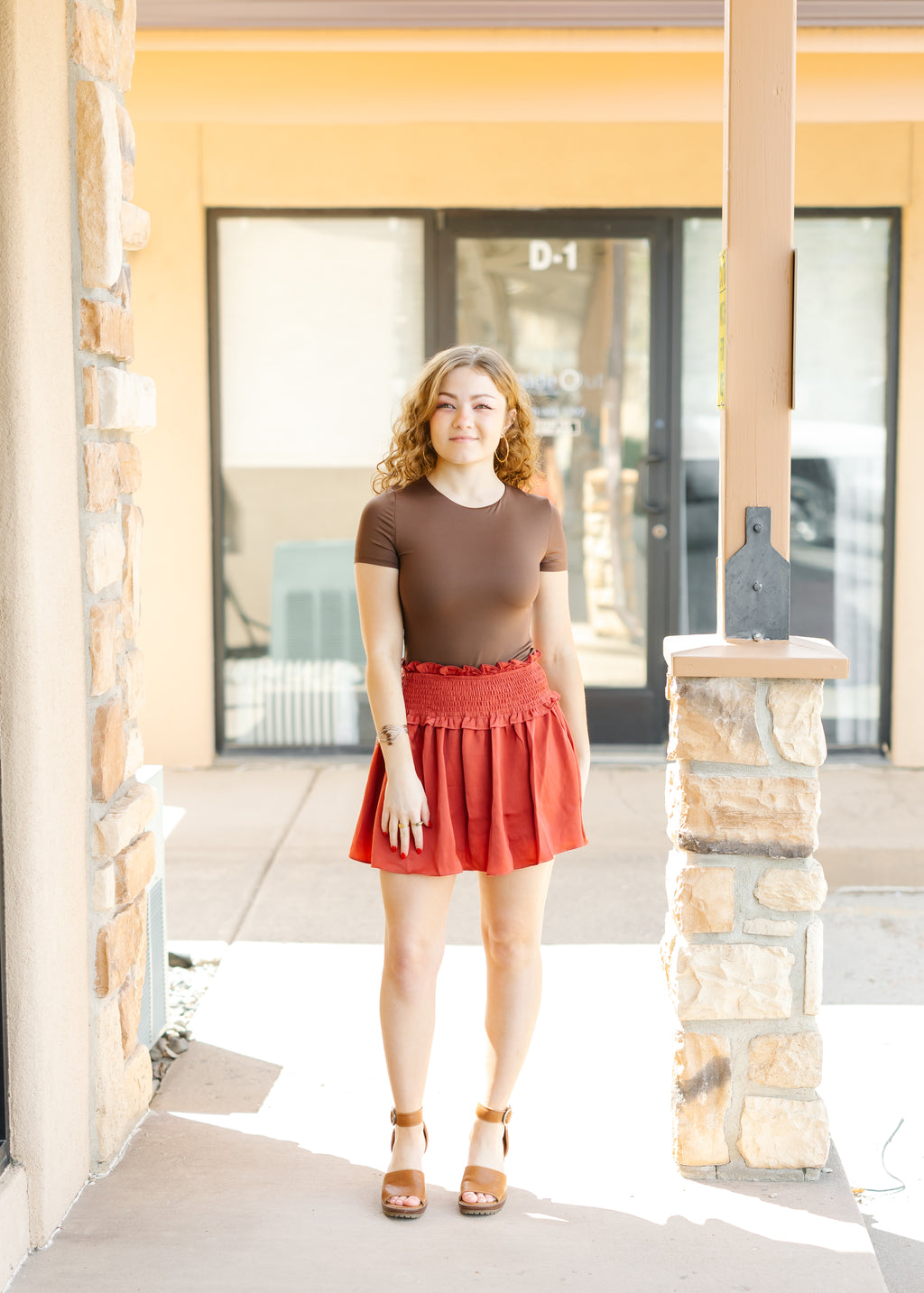 Woven Satin Mini Skirt w/smocked Waistband and Shorts Lining