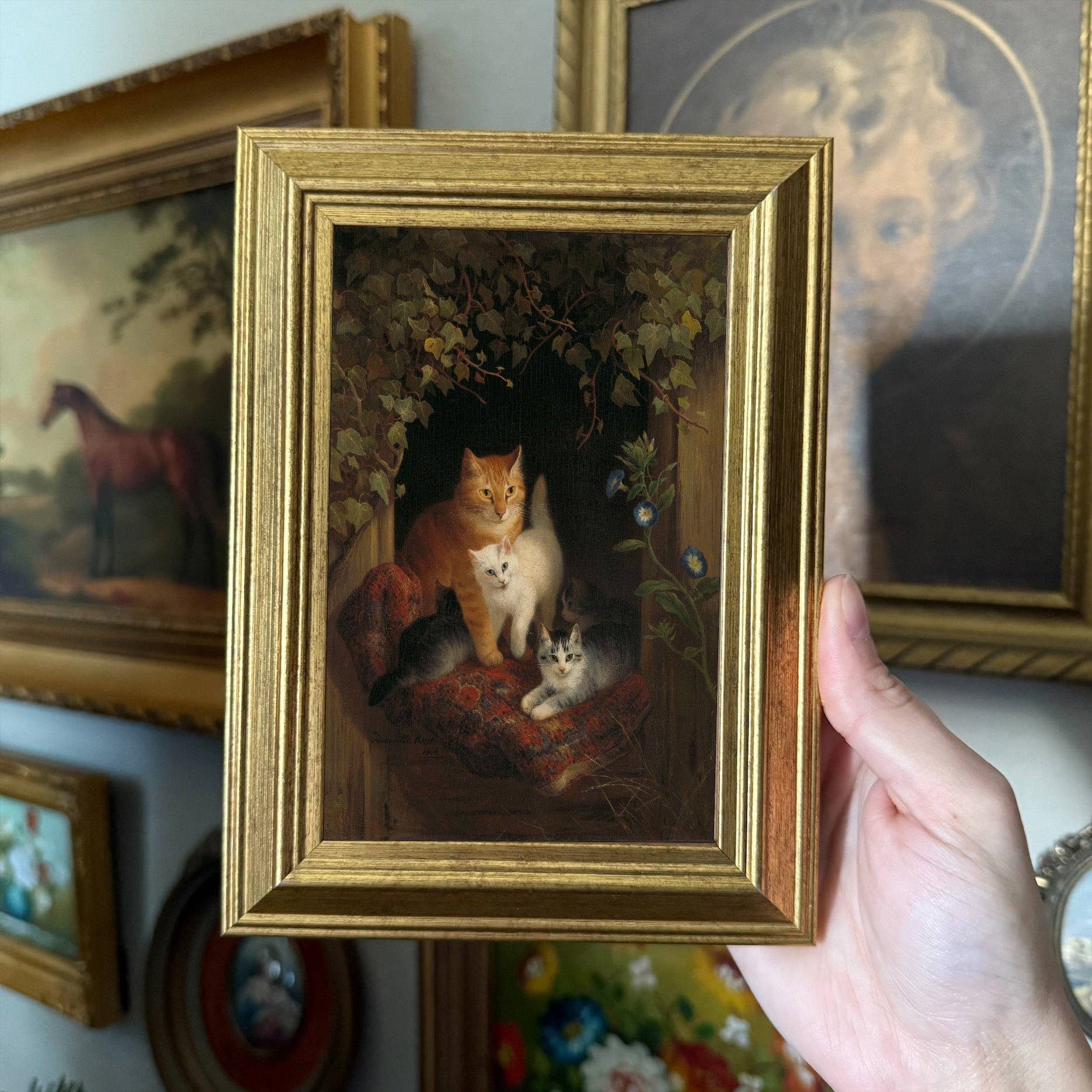 Vintage Style Orange cat w/Kitties Art Print Gallery Wall