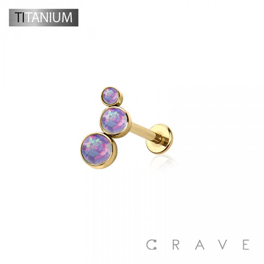 IMPLANT GRADE TITANIUM THREADLESS (PUSH IN) ROUND SYNTHETIC: GOLD/WHITE OPAL