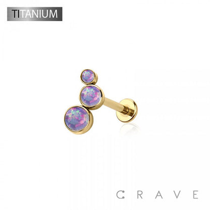 IMPLANT GRADE TITANIUM THREADLESS (PUSH IN) ROUND SYNTHETIC: GOLD/WHITE OPAL