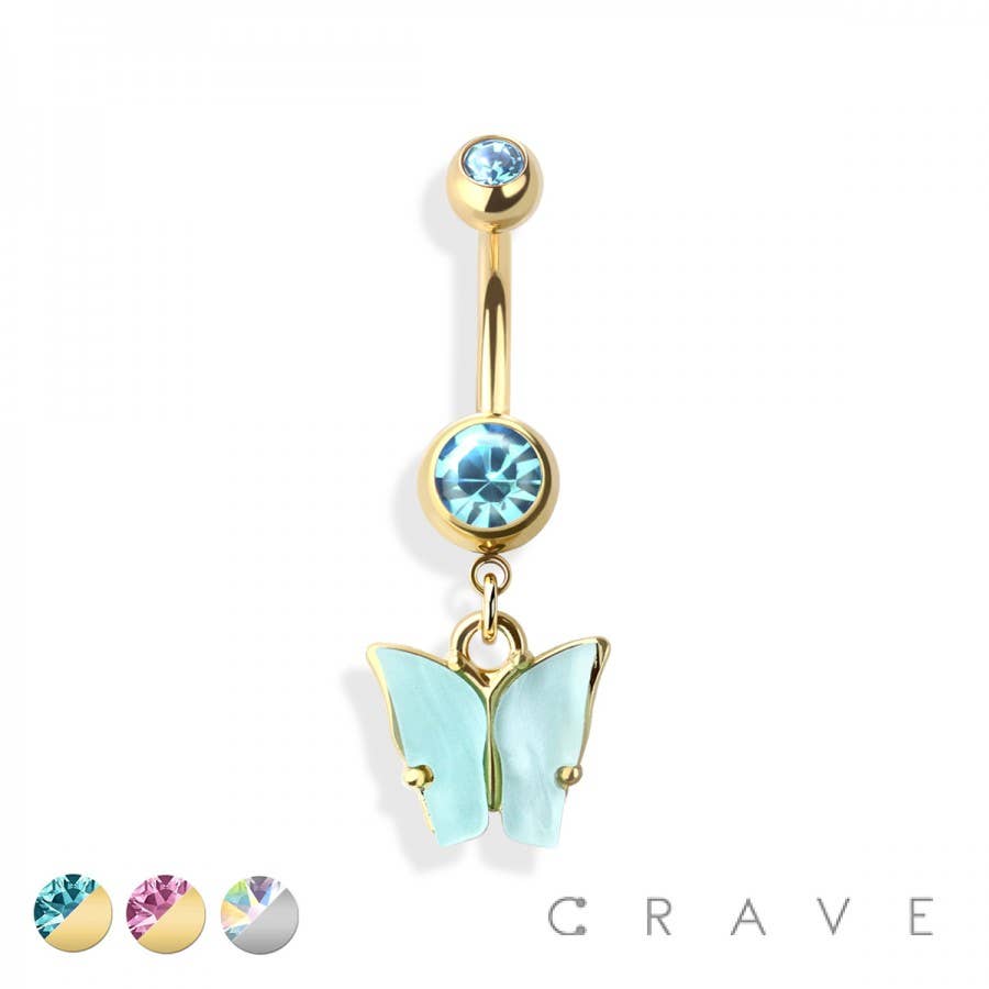 Acrylic Butterfly Dangle Navel Ring 