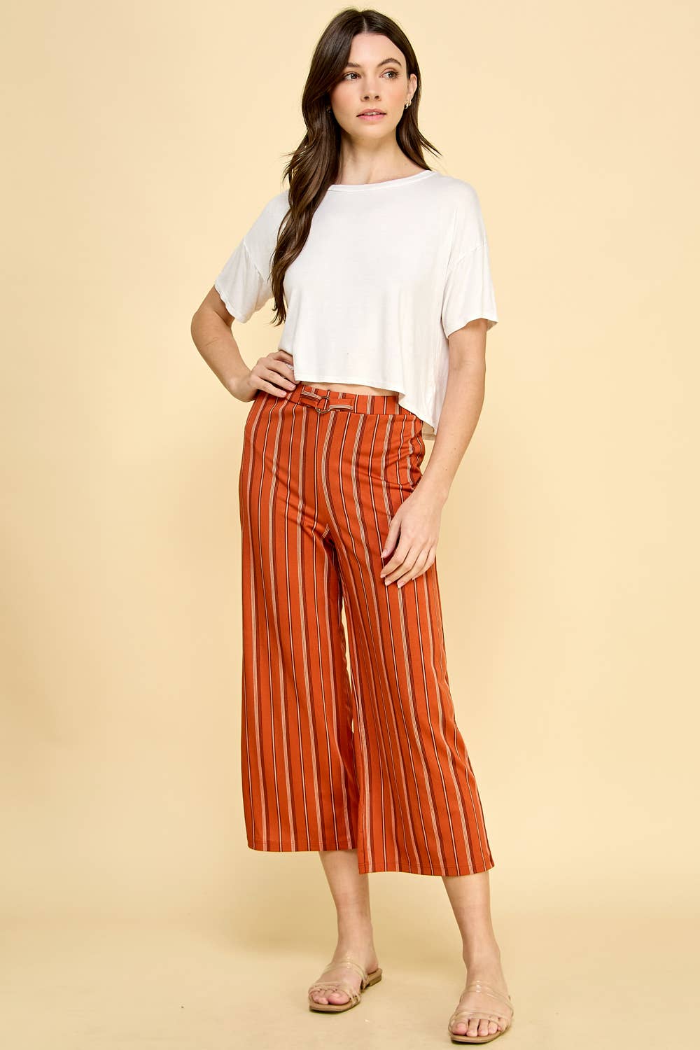 High Waist Cropped Striped Pants