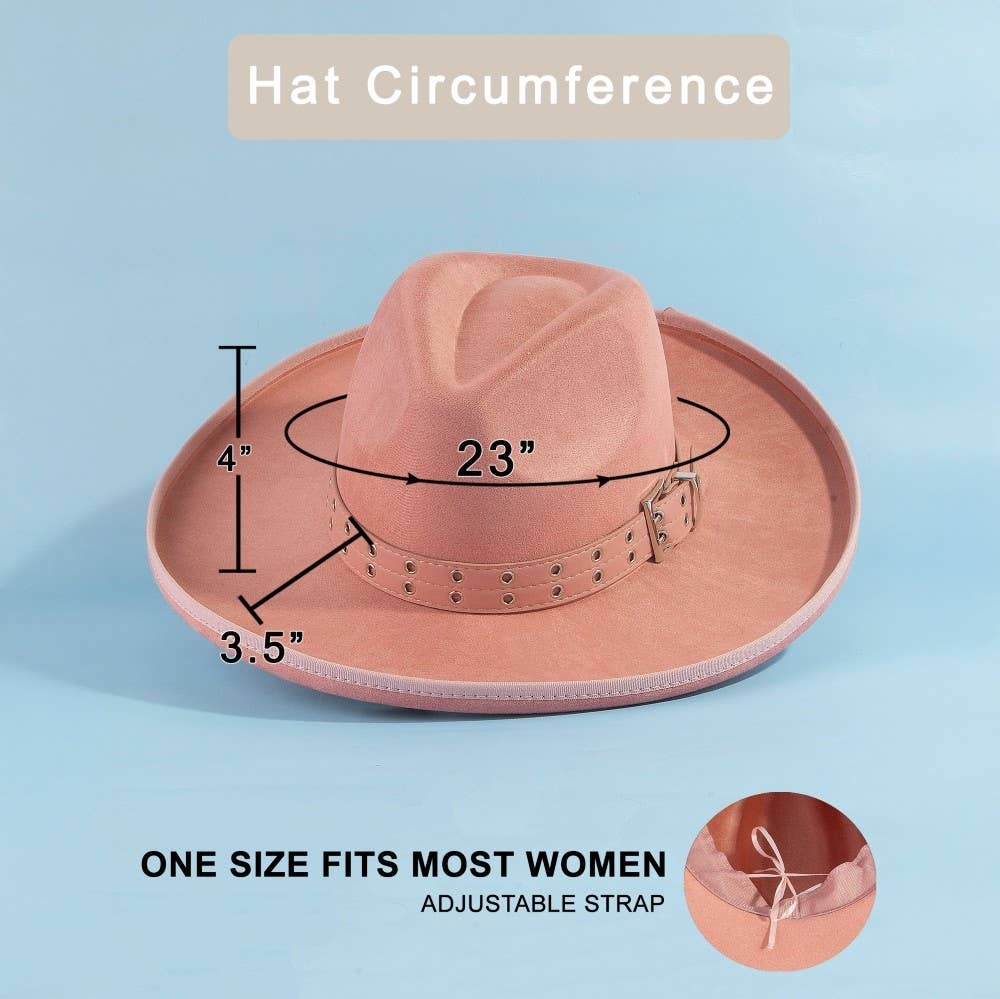 Grommet Belt Faux Suede Fedora Hat