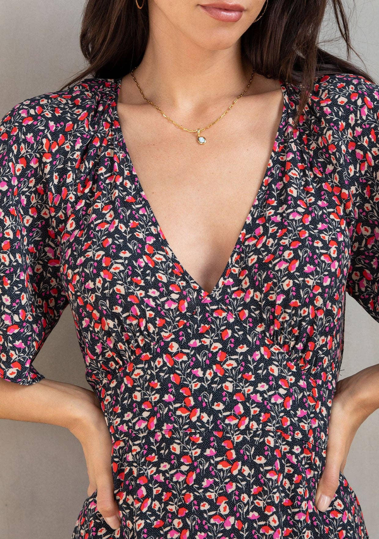 Vintage Floral Print Flutter Sleeve Maxi Dress