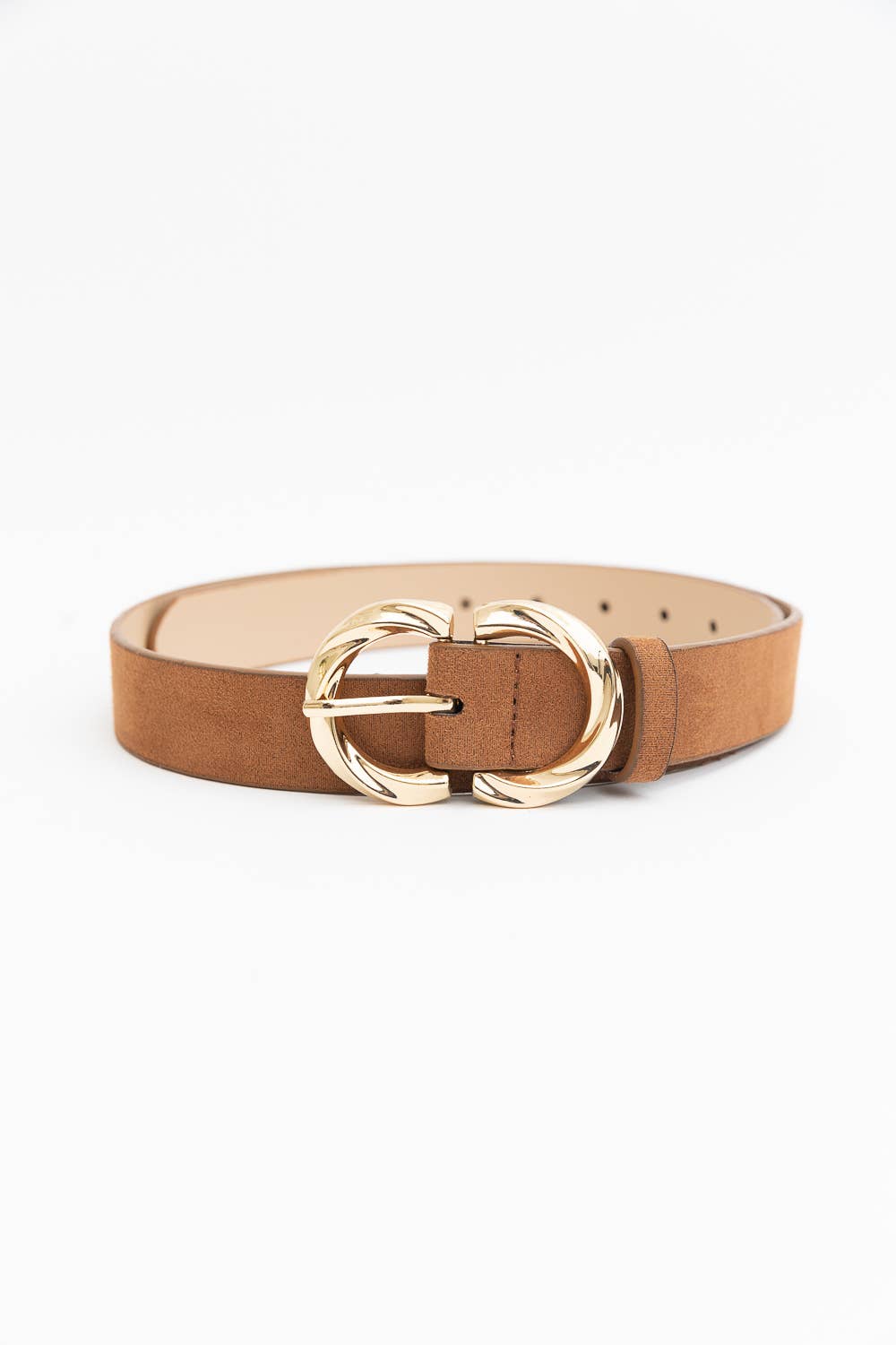 Double C Shaped Buckle Suede Belt