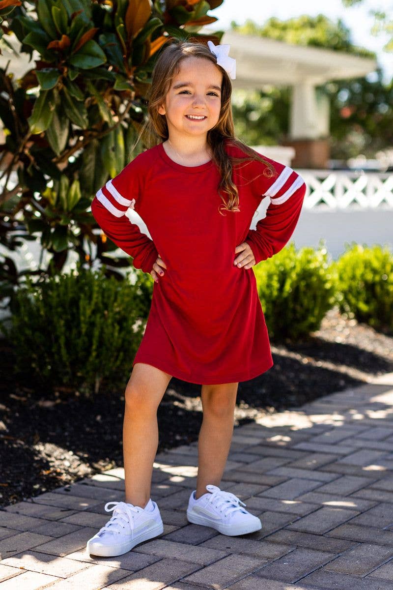 Girls' Blank Red Longsleeve with Varsity Stripes: Red / 6-7yrs