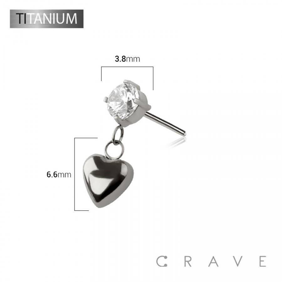 Threadless Push In Round CZ Heart Dangle w/Labret