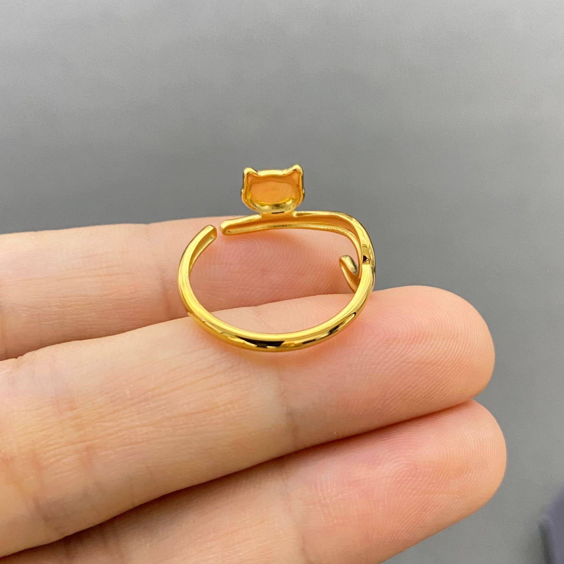 18K Gold Plated Curled Cat Adjustable Ring