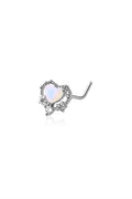 Opal Heart w/Center CZ Gem L-Shape Nose Ring