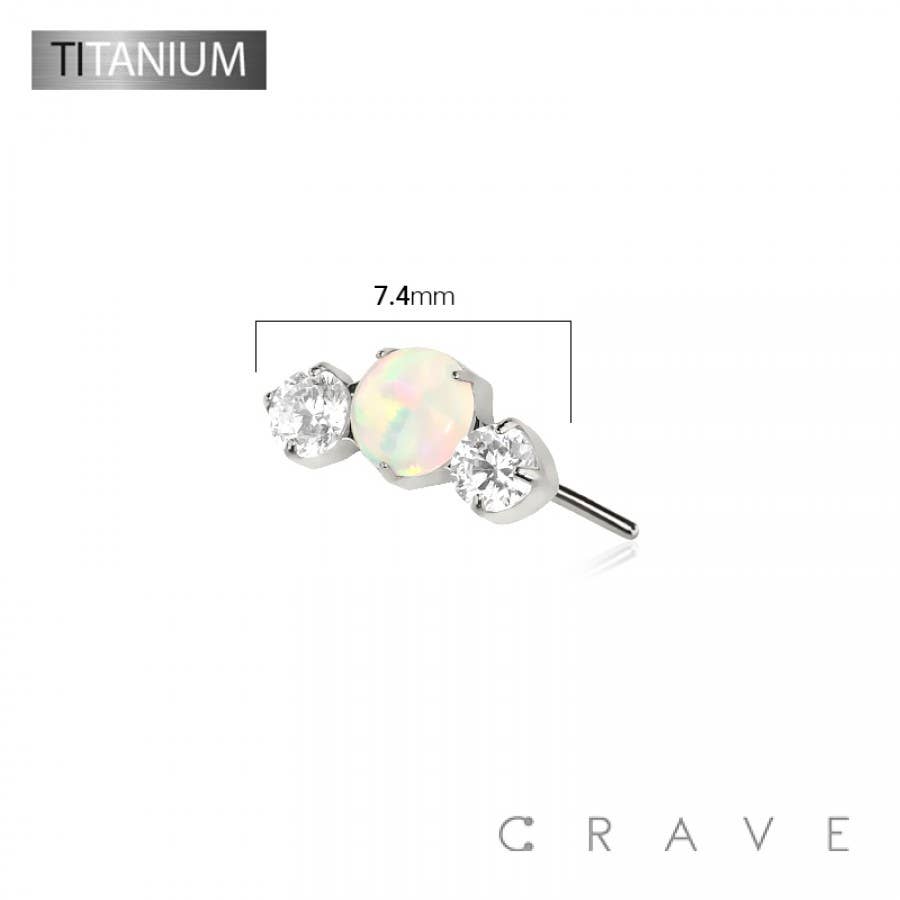 Titanium Threadless Push In Opal and CZ Labret Top