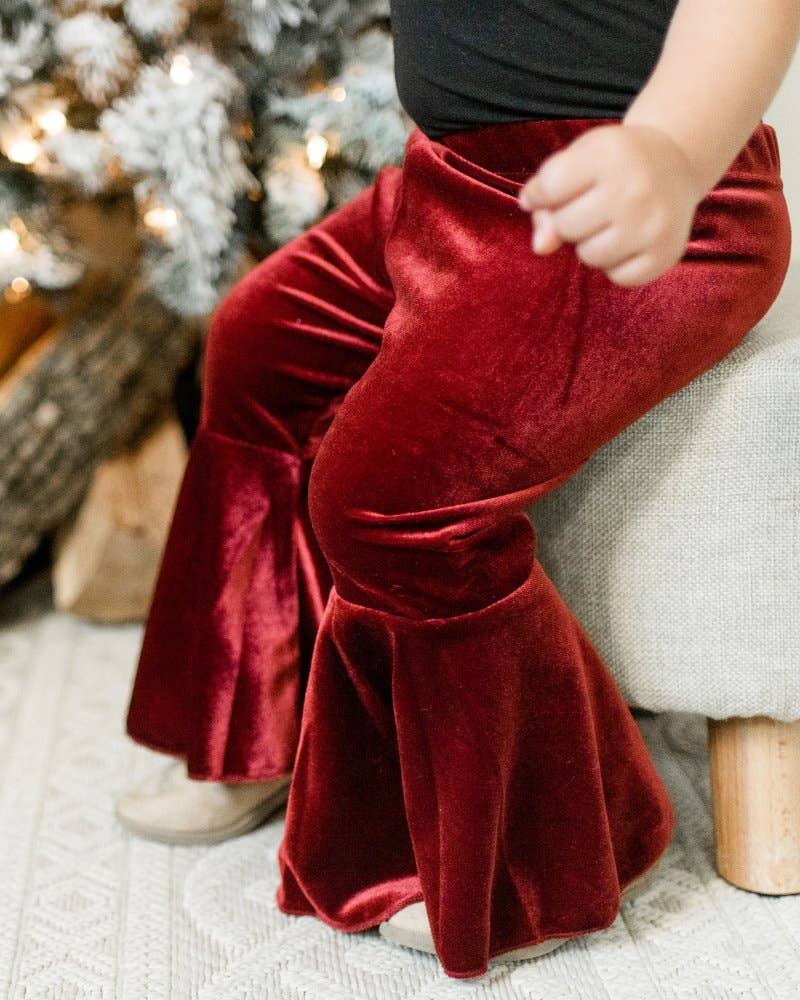 Girls Lina Pleated Velour Bell Bottoms