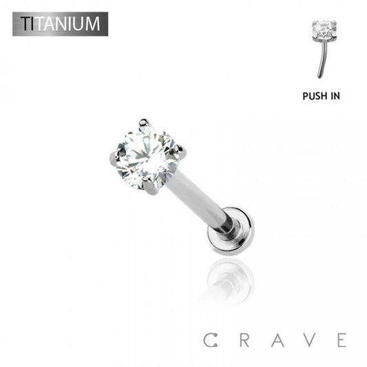 Titanium Push In Threadless Labret Clear Gem