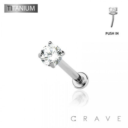 Titanium Push in Labret Clear Gem 