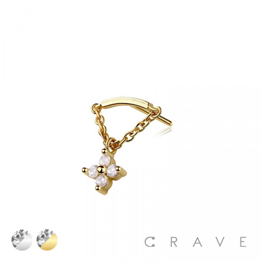 Cross Flower Chain Dangle Threadless Push In Labret