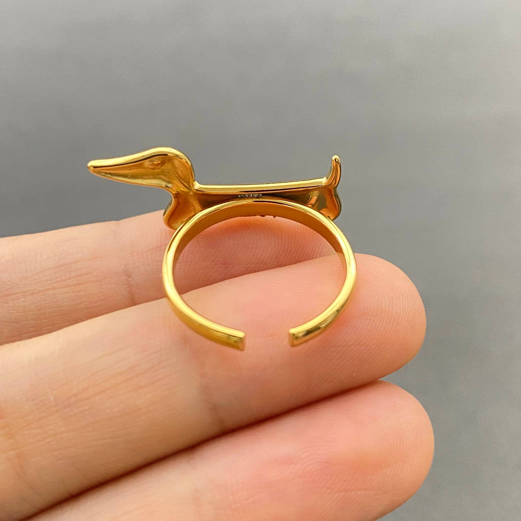 18K Gold Plated Dachshund Adjustable Ring
