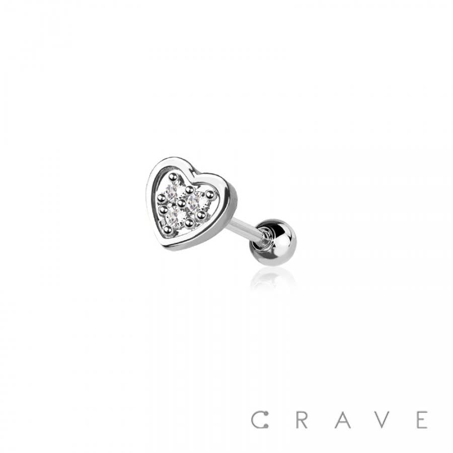 CZ Paved Heart Cartilage Bar