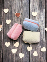 Quilted Hearts Cosmetic Bag: Blue