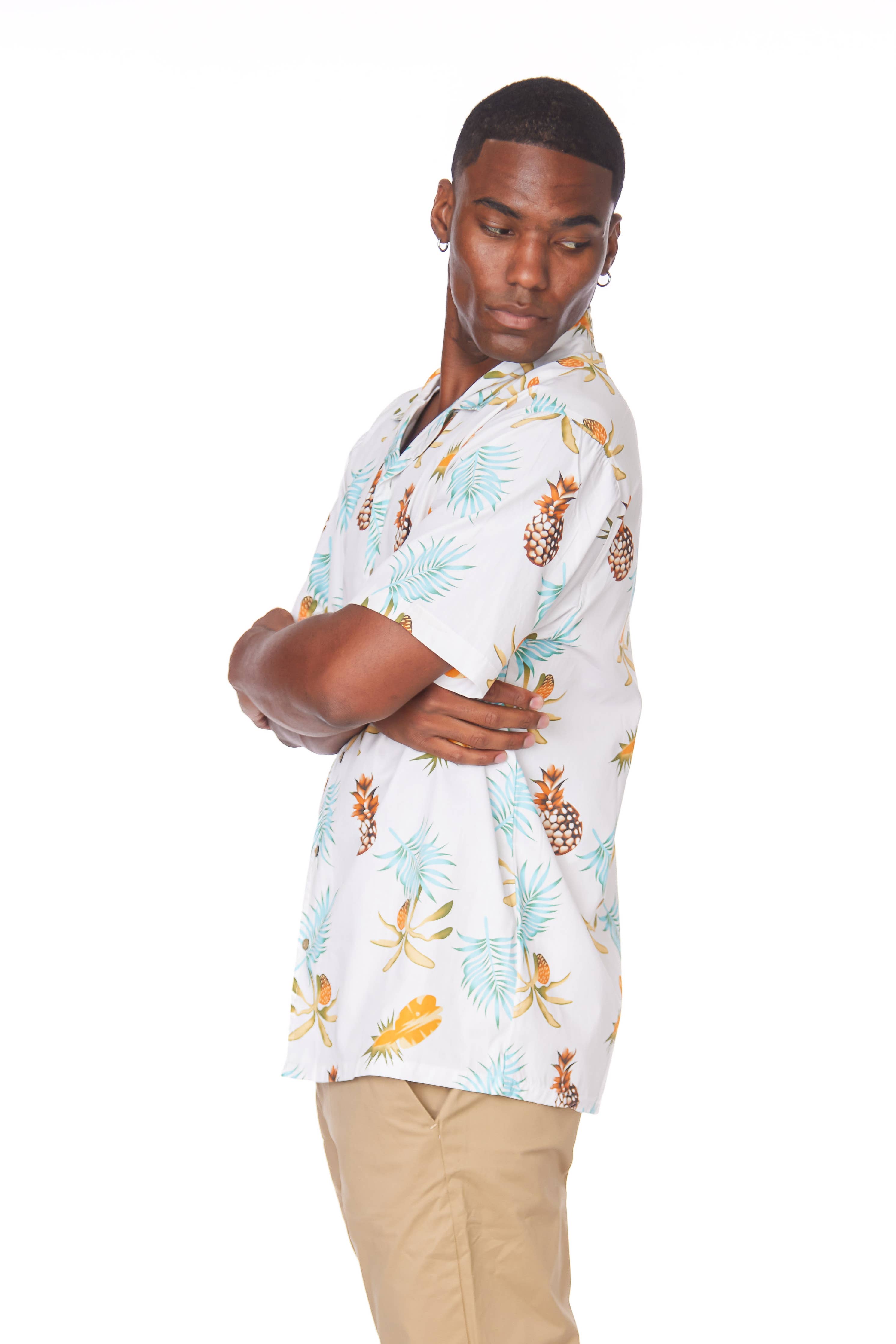 Men's Printed Woven Fun Pineapple Print SS Shirt