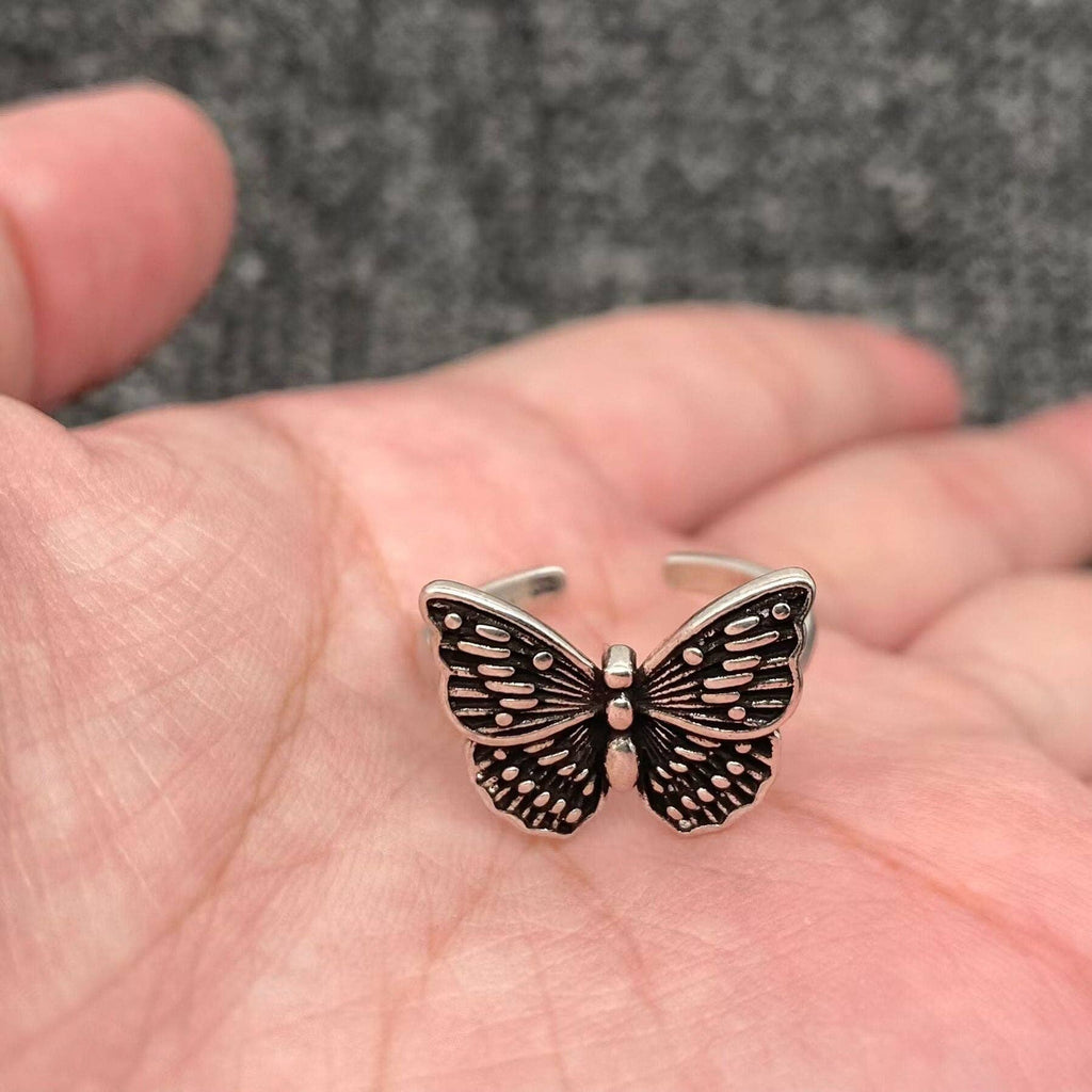 Antique-Inspired Silver Butterfly Adjustable Ring