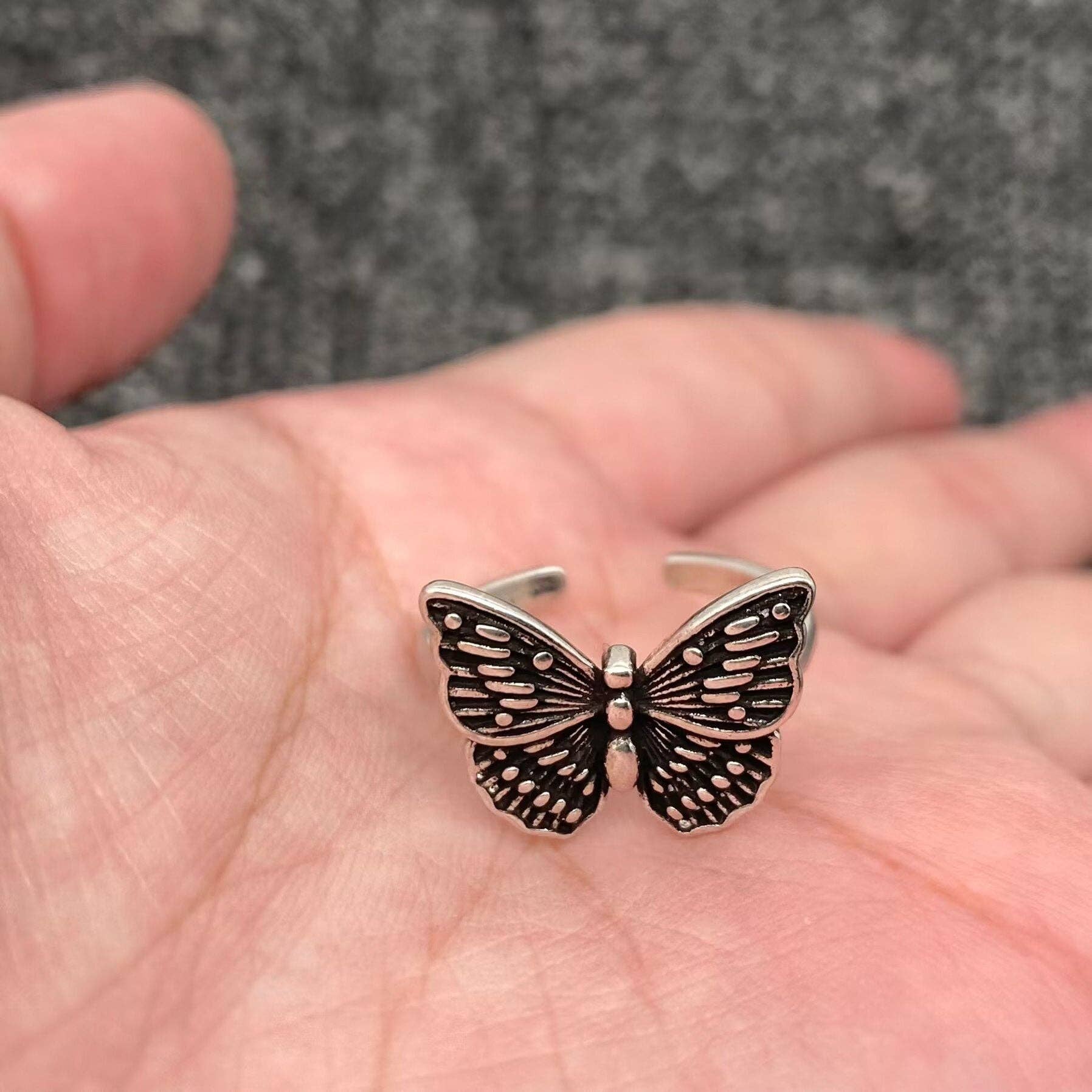 Antique-Inspired Silver Butterfly Adjustable Ring