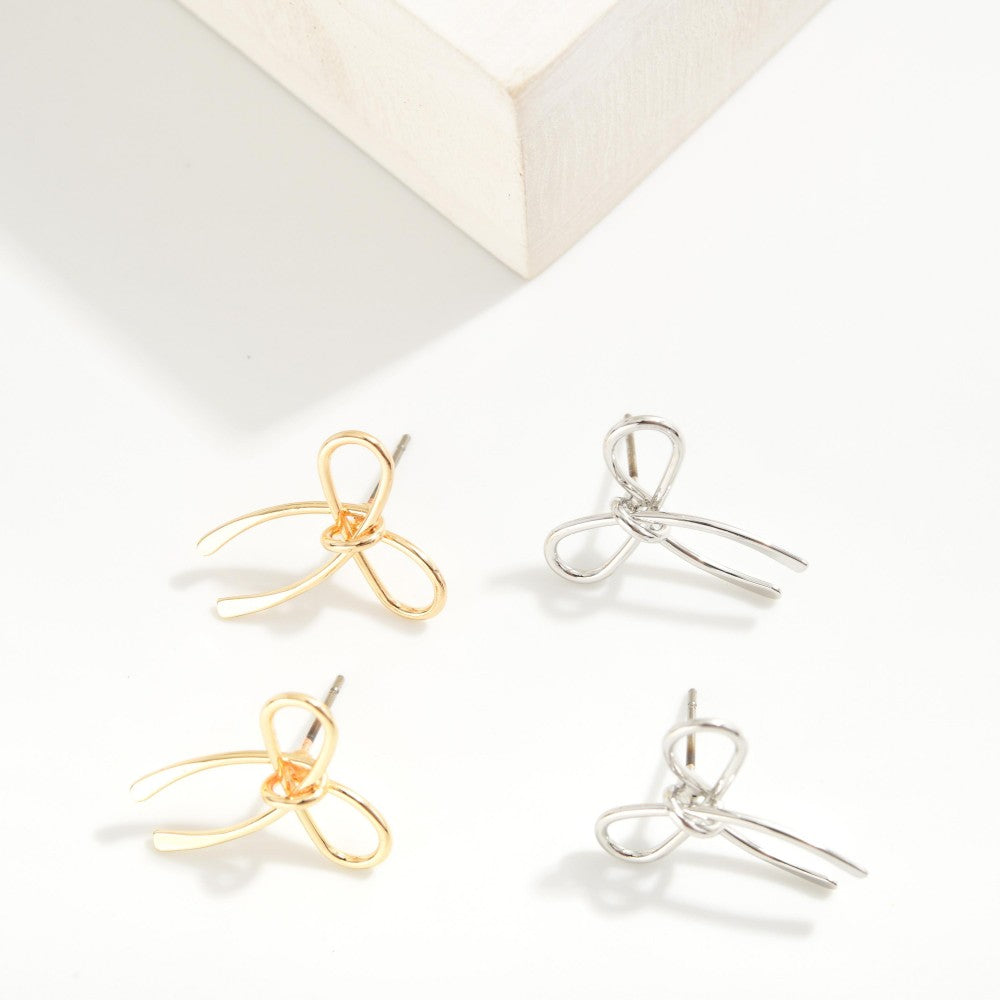 Metal Wire Bow Stud Earrings