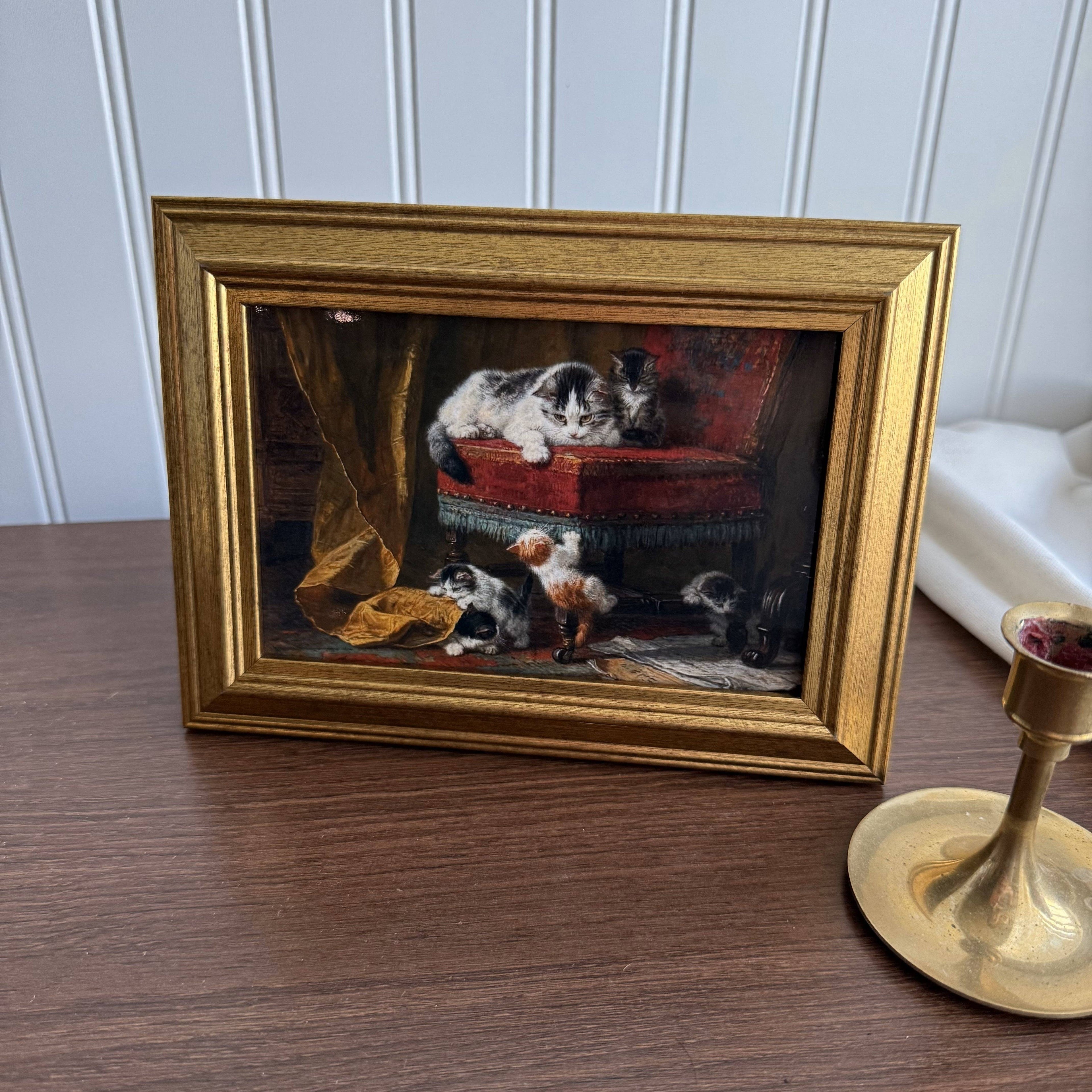 Vintage Style Kitties Playing Art Print gallery wall Framed