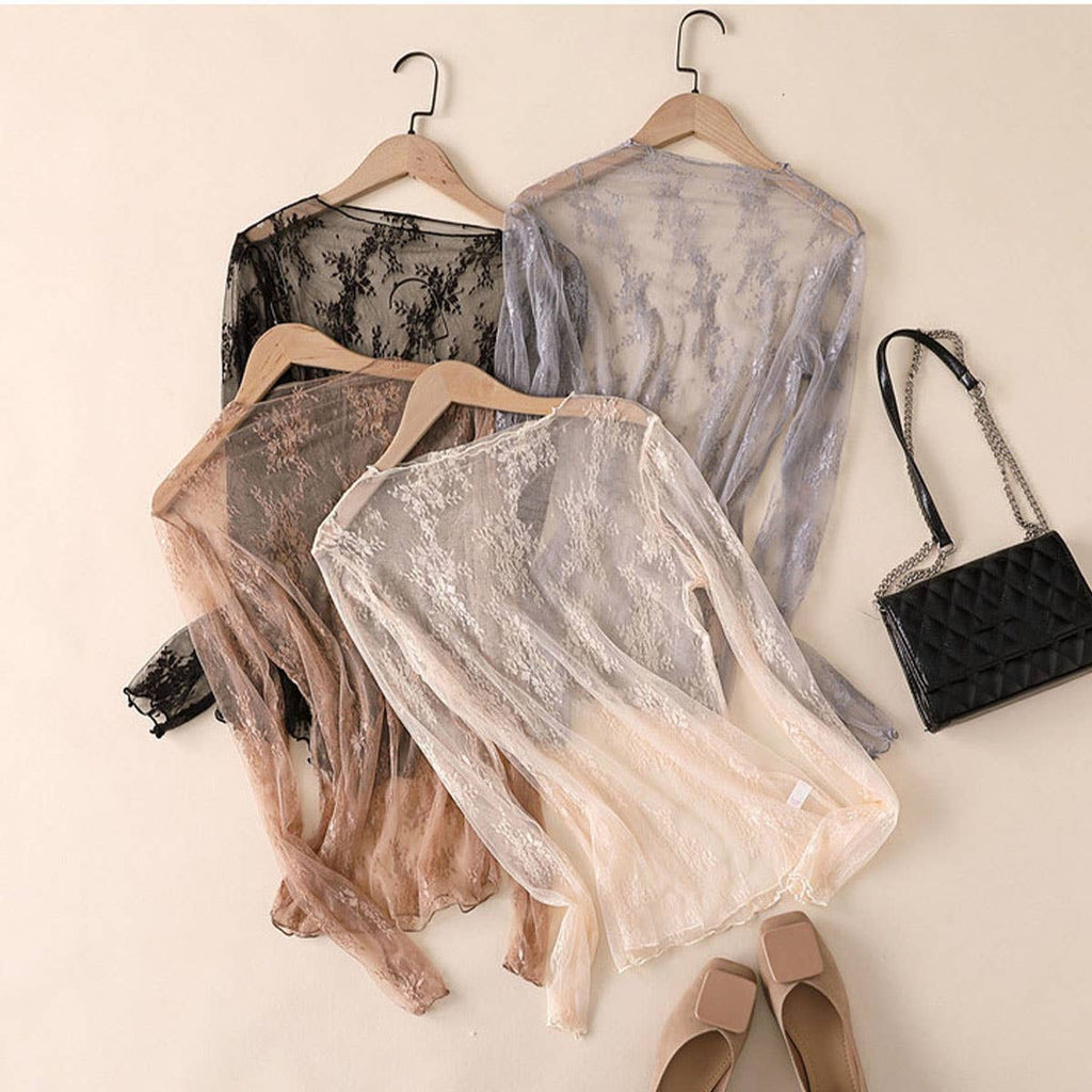 Sexy Mesh Blouse - Long Sleeve Lace