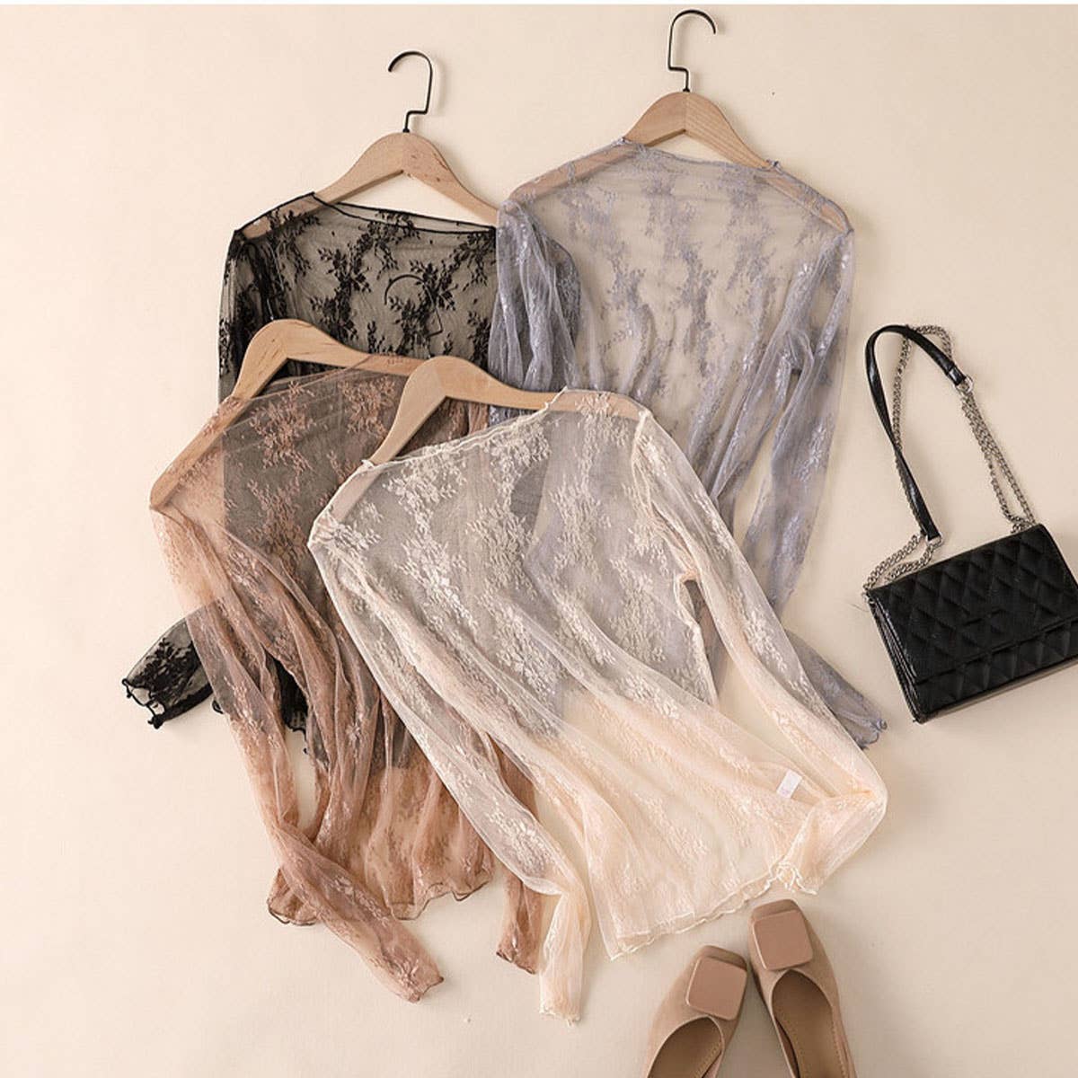 Sexy Mesh Blouse - Long Sleeve Lace