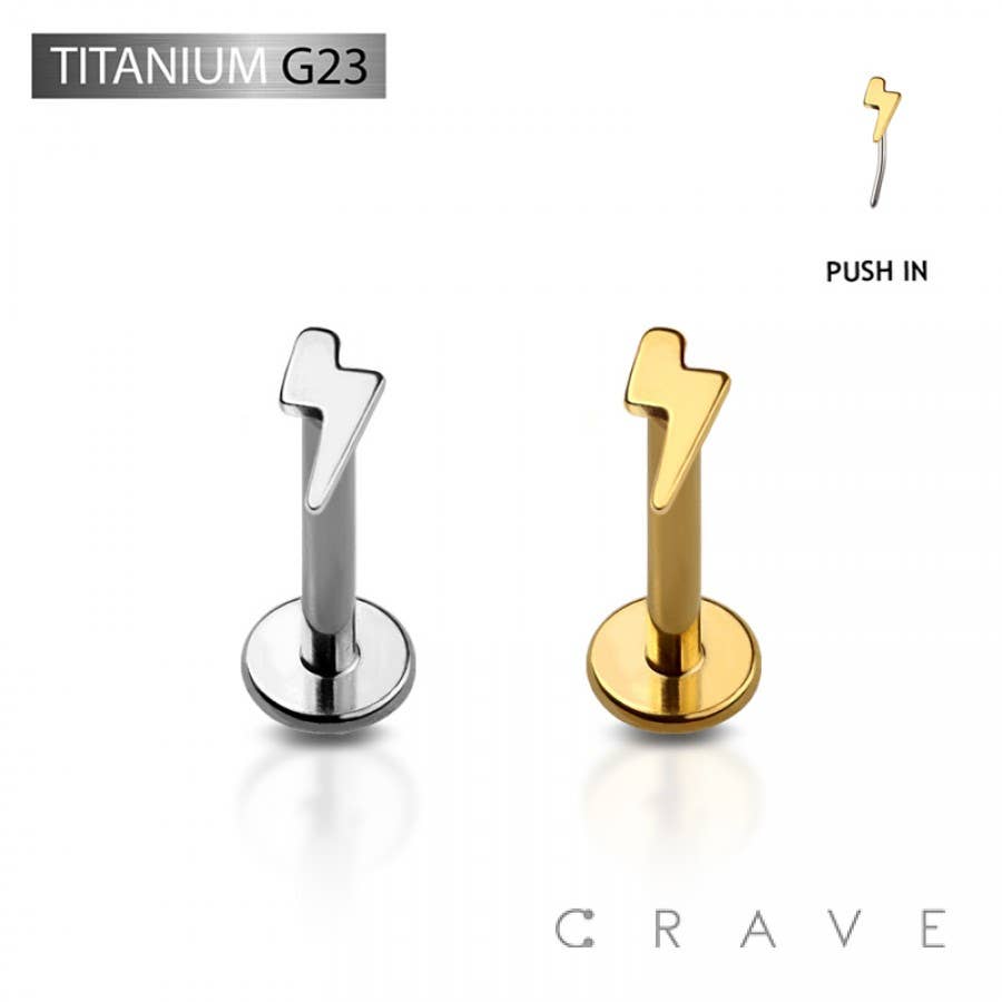 Lightning Bolt Titanium Threadless Push In Labret