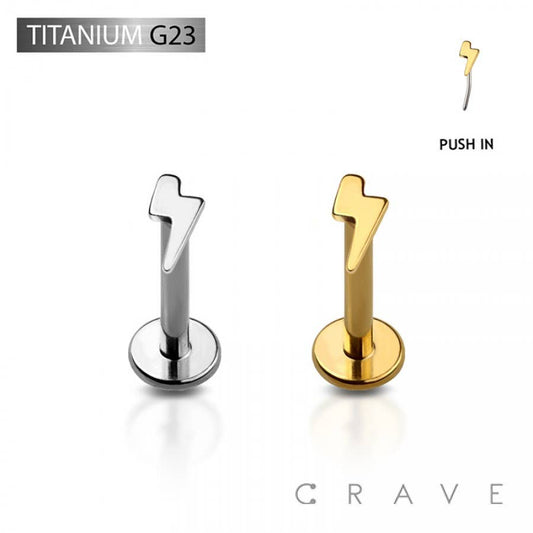 Lightning Bolt Titanium Threadless Push In Labret 