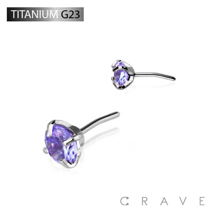 TITANIUM THREADLES PUSH IN CZ PRONG SET TOP PART: 1.5MM||AURORA BOREALIS