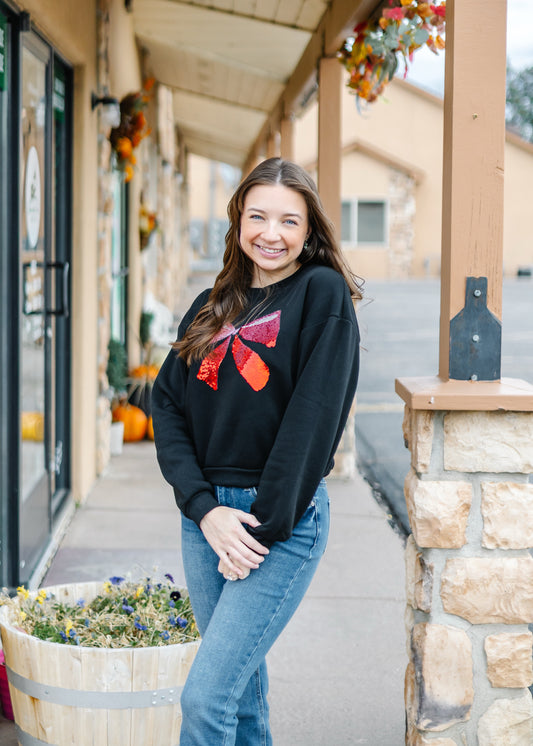 Sequin Bow Fleece Sweatshirt