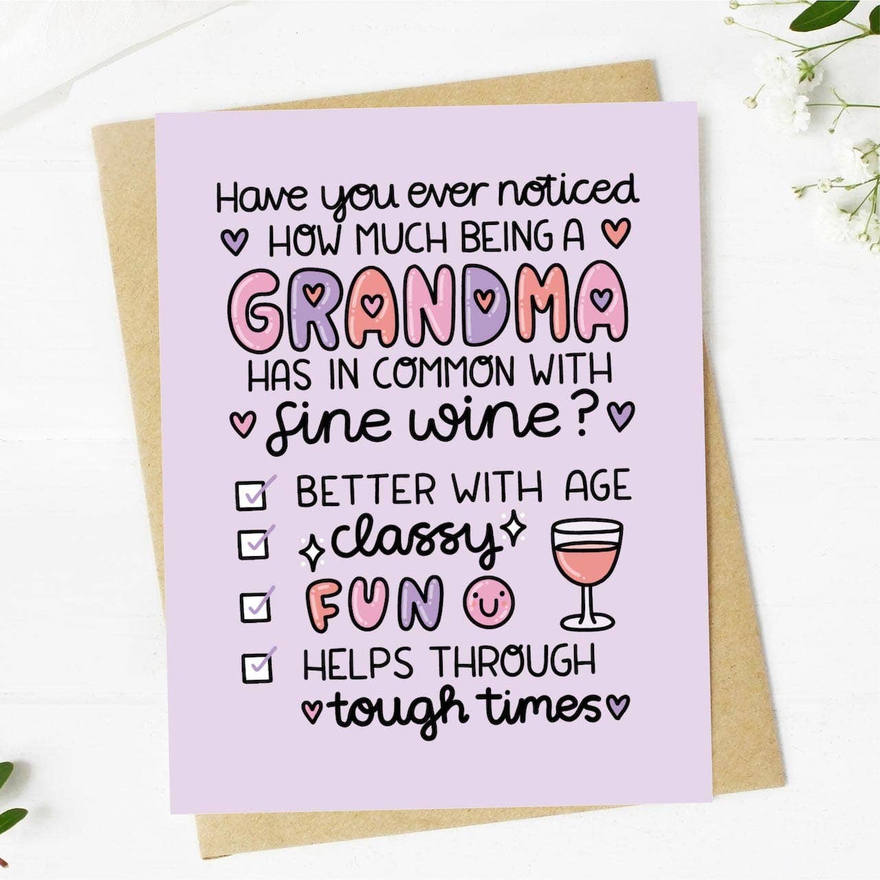 Funny Grandma and Fine Wine Greeting Card.