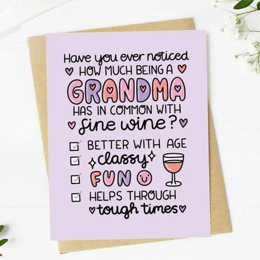 Funny Grandma and Fine Wine Greeting Card.