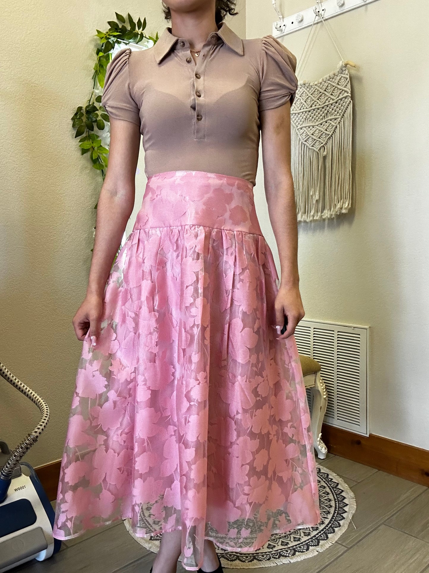 Floral Organza Midi Skirt