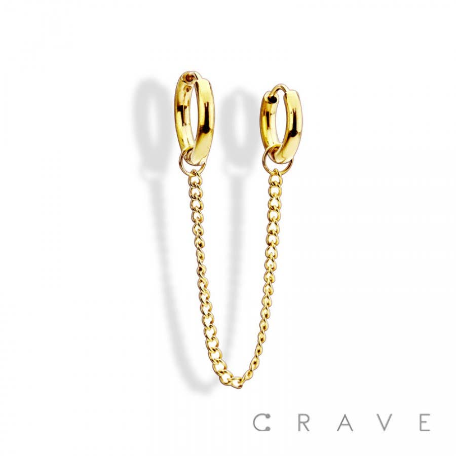 316L STAINLESS STEEL CHAIN-LINKED ROUND HUGGIE/HOOP EARRING: GOLD-10GA (2.5mm)-8MM-10MM