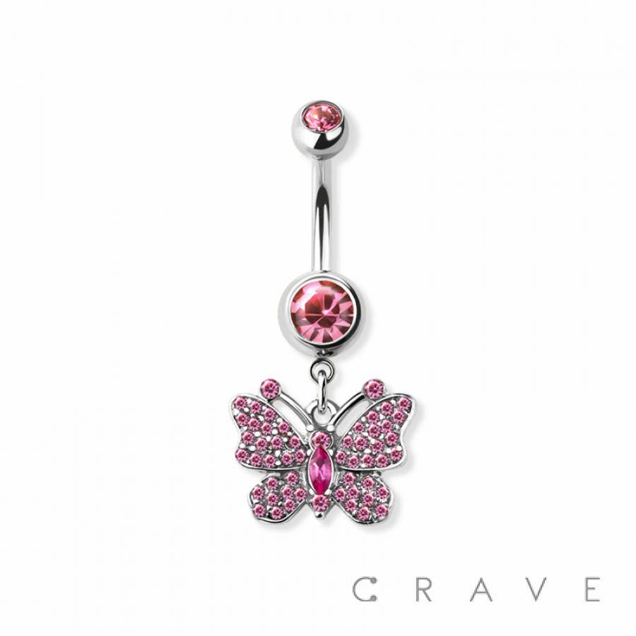 Gem Butterfly Dangle Navel Ring 
