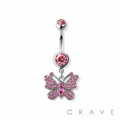 Gem Butterfly Dangle Navel Ring 