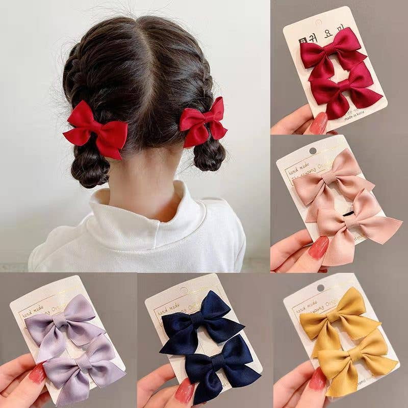 Girls 2-piece Solid Bowknot Hairclips