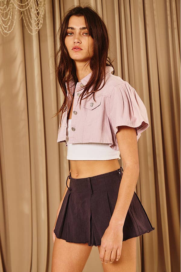 Short Puff Sleeves Cropped Denim Jacket