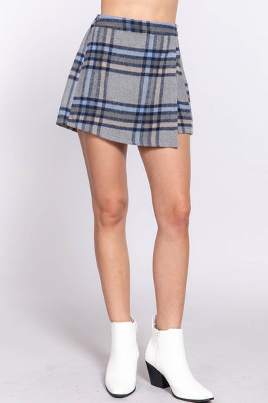 Fitted Wrap Plaid Jacquard Skort